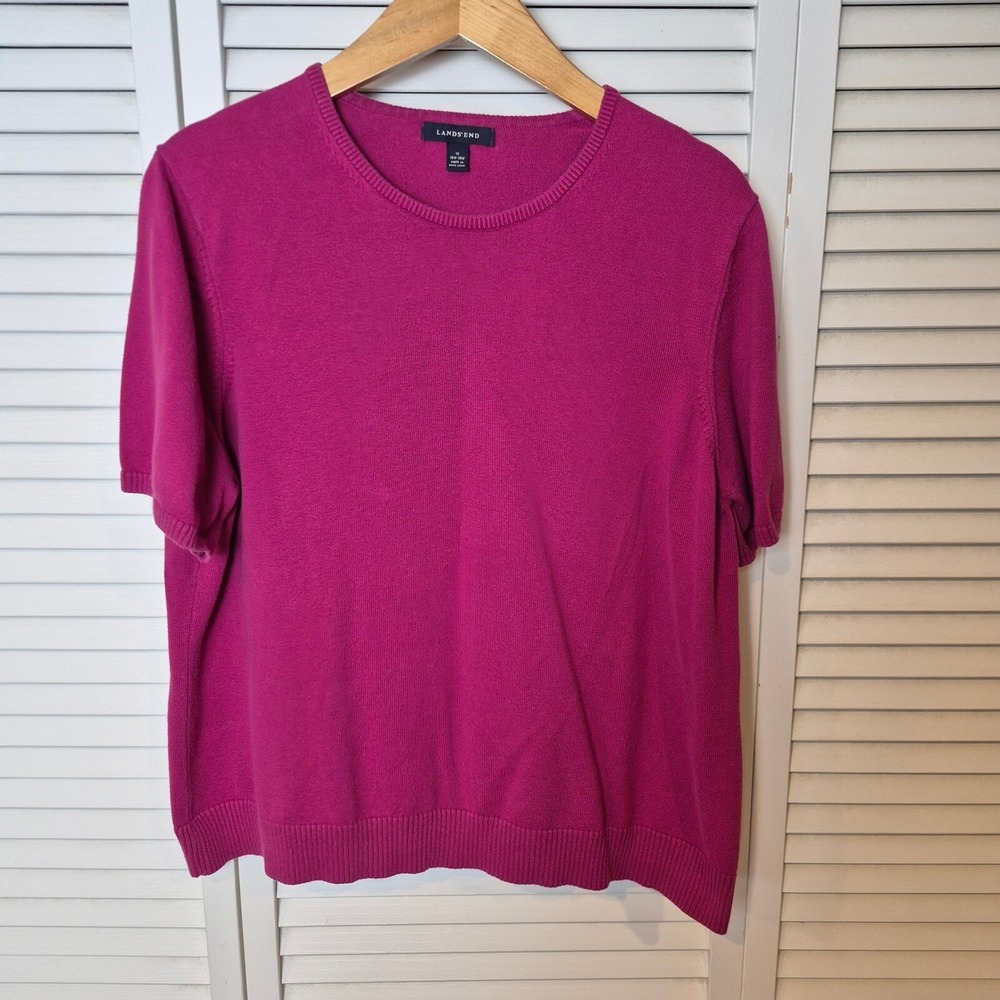 Lands' End Short Sleeve Knit Top Crew Neck Pullover Casual Fuchsia Women's‎ 1X